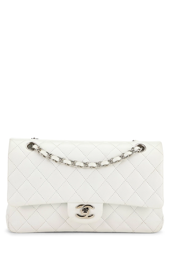 White Quilted Caviar Classic Double Flap Medium, , large image number 0