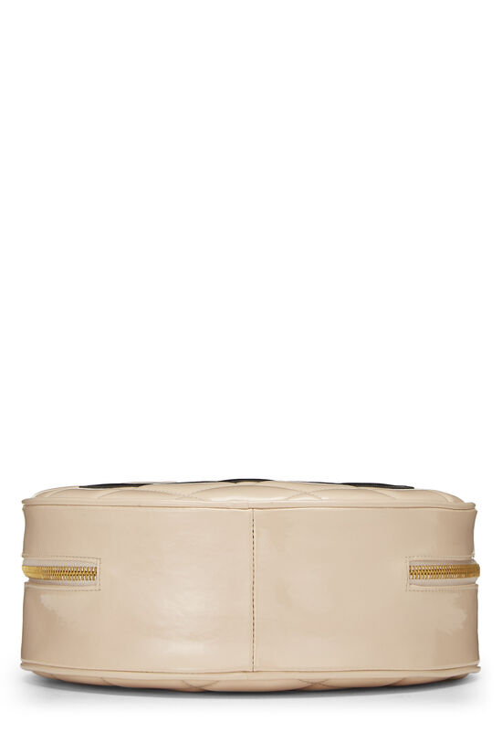 Beige Quilted Patent Leather Round 'CC' Bag, , large image number 5