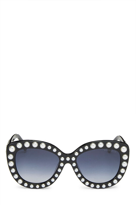 Black Acetate Faux Pearl Sunglasses, , large image number 1