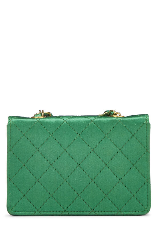 Emerald Green Quilted Satin Half Single Flap Bag Micro, , large image number 3