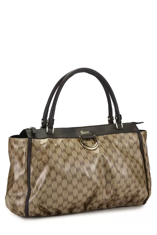 Brown Crystal Canvas D-Ring Abbey Zip Tote, , large image number 1