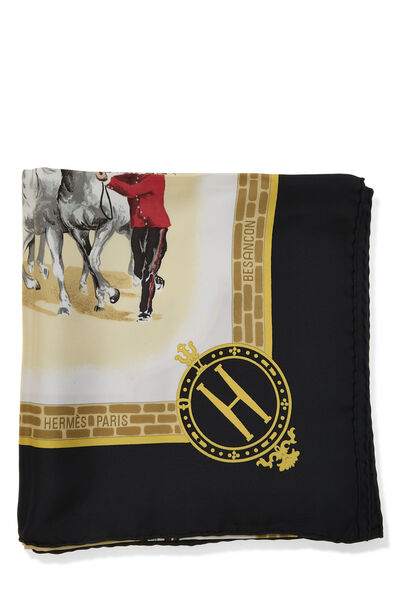 Black & Multicolor 'Les Haras Nationaux' Silk Scarf 90, , large