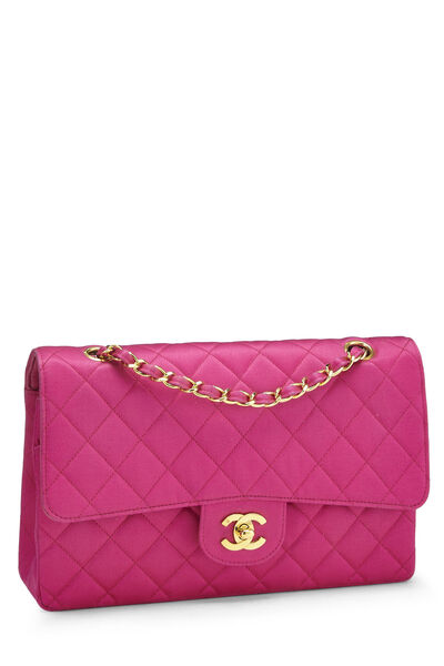 Pink Quilted Satin Classic Double Flap Medium, , large