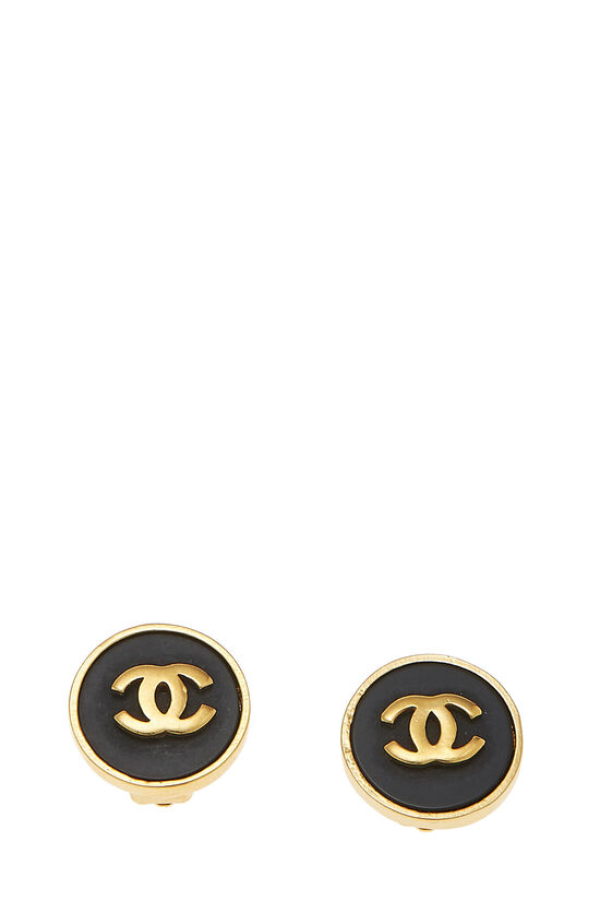 Gold & Black 'CC' Button Earrings , , large image number 0