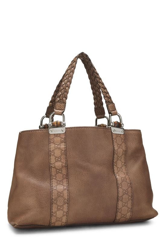 Brown Leather Bamboo Bar Tote, , large image number 1