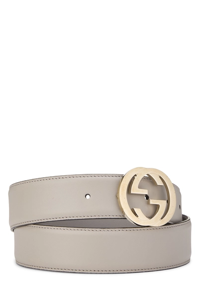 Grey Leather Interlocking GG Belt 90