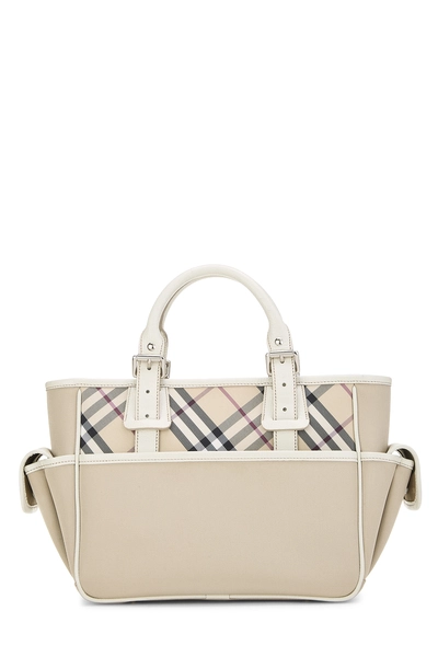 White Nylon Check Satchel Handbag Small