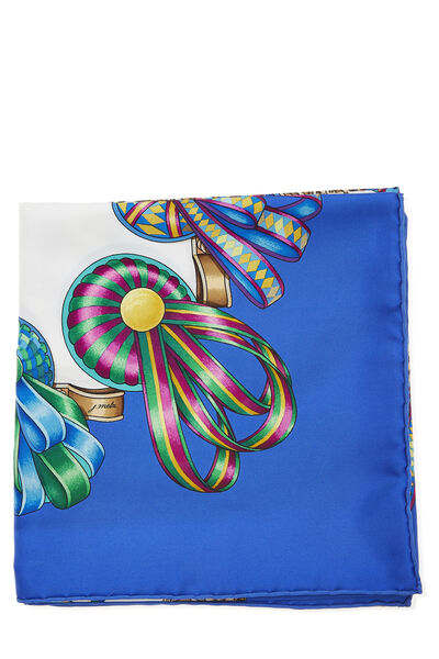 Blue & Multicolor 'Les Rubans du Cheval' Silk Scarf 90, , large