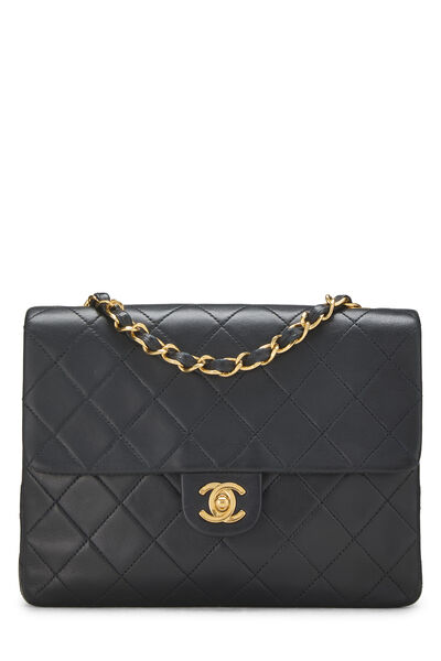 Black Quilted Lambskin Half Flap Small
