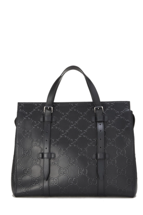Black Embossed GG Leather Tote, , large image number 3