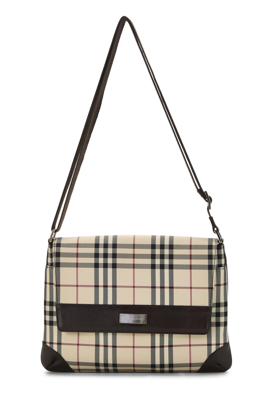 Brown Jacquard Check Flap Messenger Small, , large image number 0