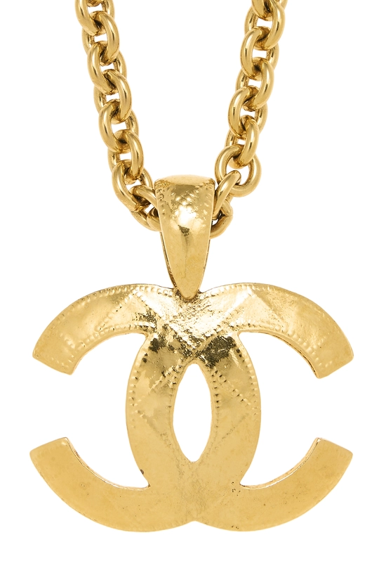 Gold Quilted 'CC' Necklace Large, , large image number 1