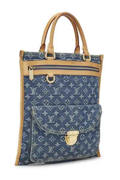 Blue Monogram Denim Flat Shopper, , large