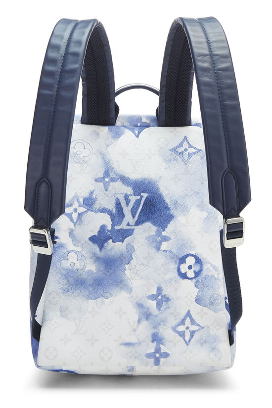 Blue Watercolor Monogram Canvas Discovery Backpack, , large image number 4