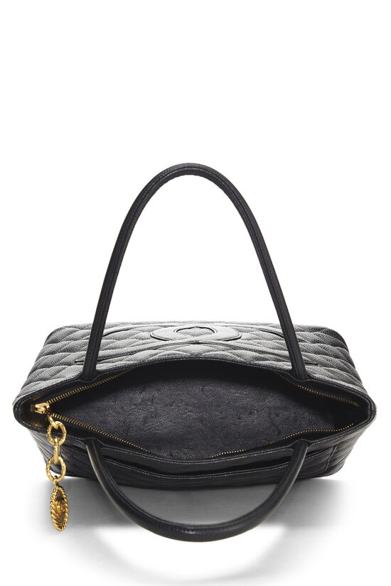 Black Quilted Caviar Medallion Tote, , large image number 5