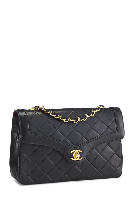 Black Quilted Lambskin Curved Flap Small