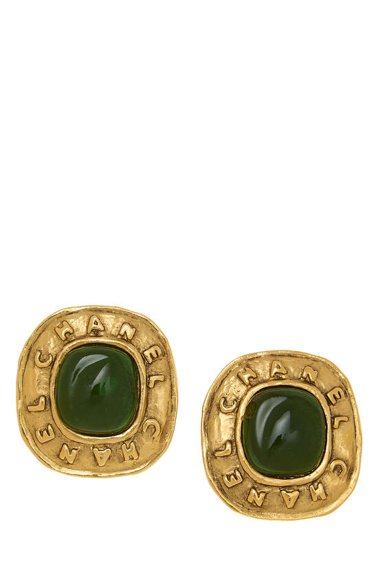 Green Gripoix Gold Earrings, , large image number 0
