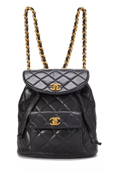 Black Quilted Lambskin 'CC' Classic Backpack Small