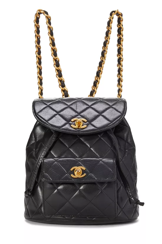 Black Quilted Lambskin 'CC' Classic Backpack Small, , large image number 0