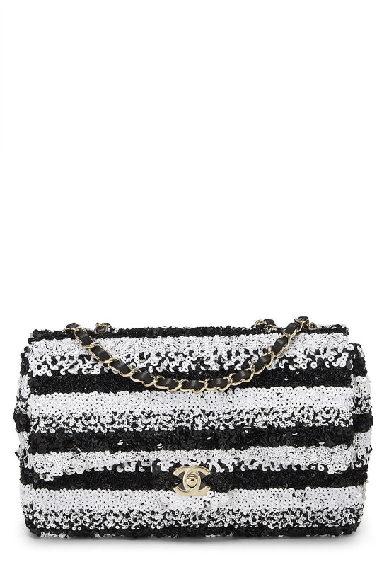 Chanel Flap Medium Black & White Striped Shoulder Bag