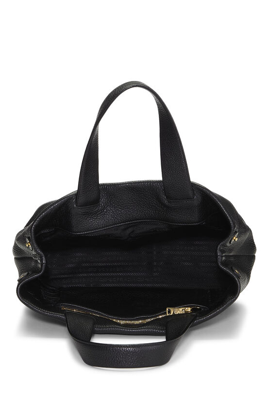 Black Vitello Daino Perforated Logo Handbag, , large image number 5