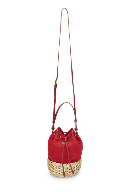 Red Canvas & Wicker Convertible Bucket Bag, , large image number 1