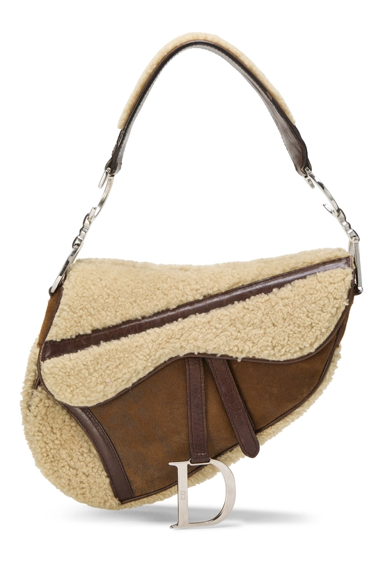 Brown & Beige Shearling Saddle Bag, , large image number 0