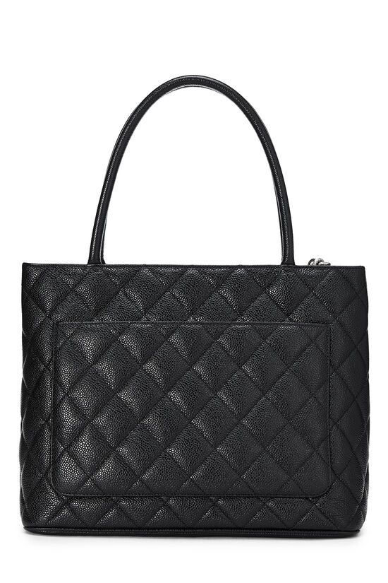 Black Quilted Caviar Medallion Tote