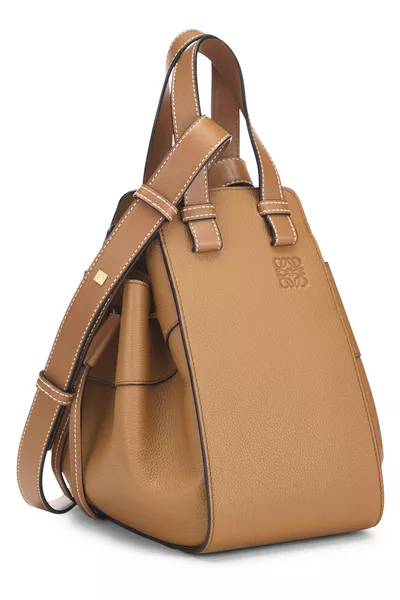 Brown Calfskin Hammock Drawstring Bag Small, , large