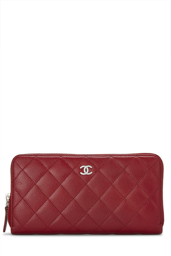 Red Quilted Caviar Zip Wallet, , large image number 0