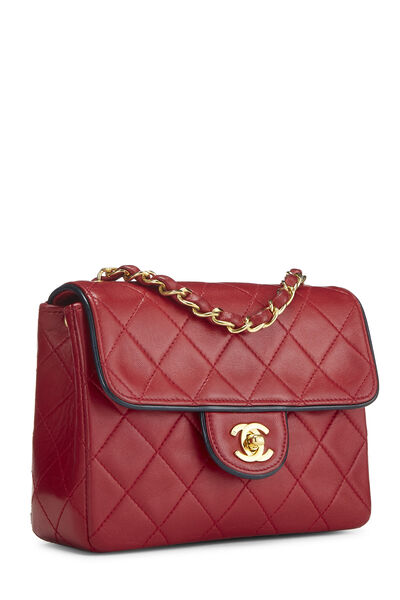 Red Quilted Lambskin Piped Half Flap Mini, , large
