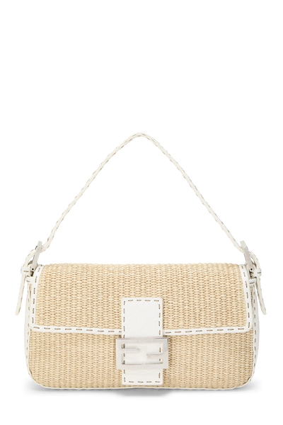 Fendi White Raffia Selleria Baguette Bag