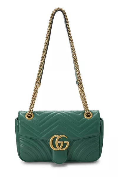 Green Leather GG Marmont Shoulder Bag Small
