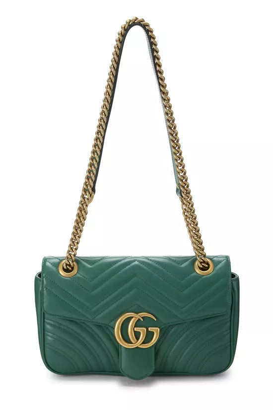 Green Leather GG Marmont Shoulder Bag Small, , large image number 0