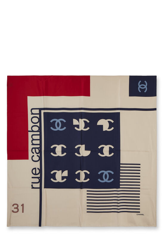 Chanel New White/Blue Silk Red CC Scarf - Vintage Lux