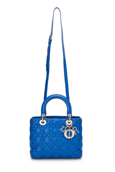 Blue Cannage Quilted Lambskin Lady Dior Medium, , large