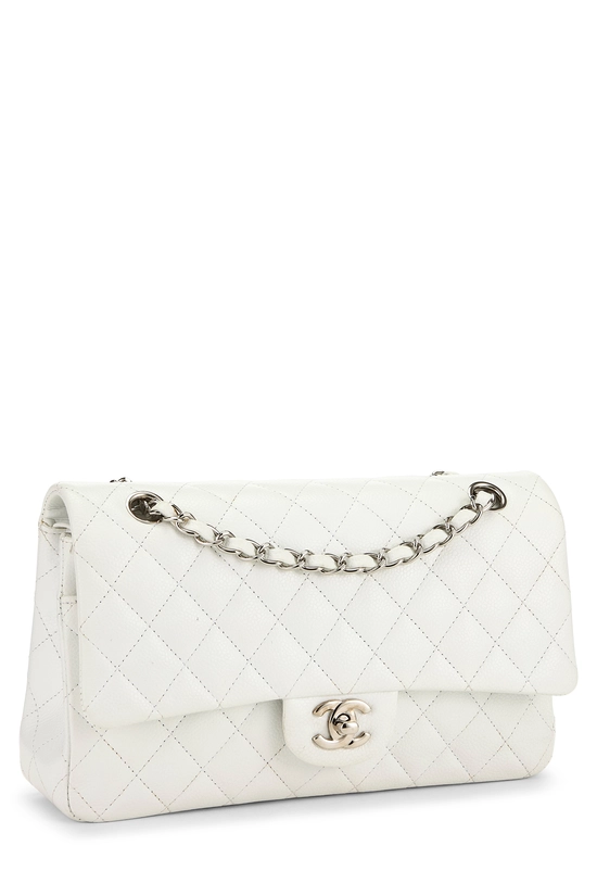 White Quilted Caviar Classic Double Flap Medium, , large image number 1