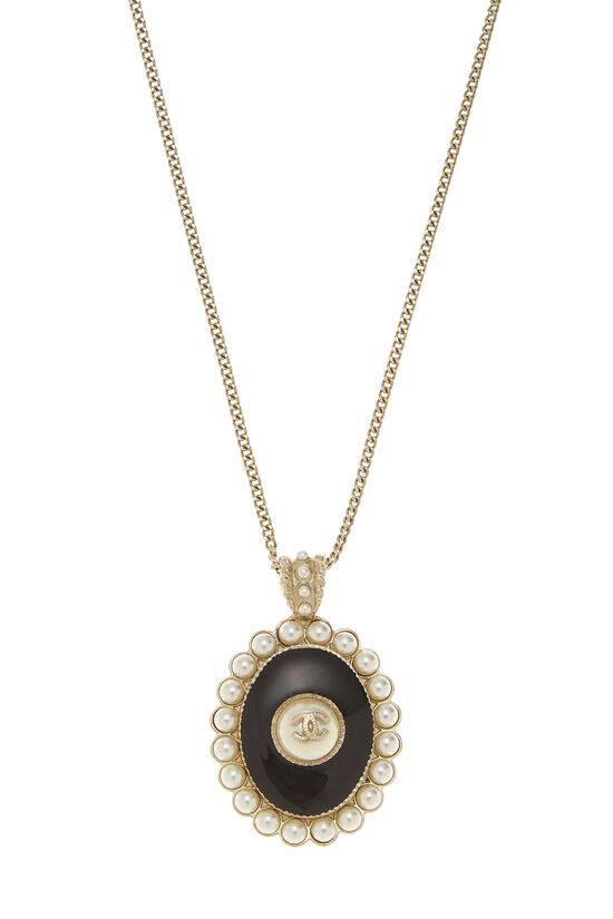 Chanel Pale Gold Crystal Faux Pearl Pendant Necklace