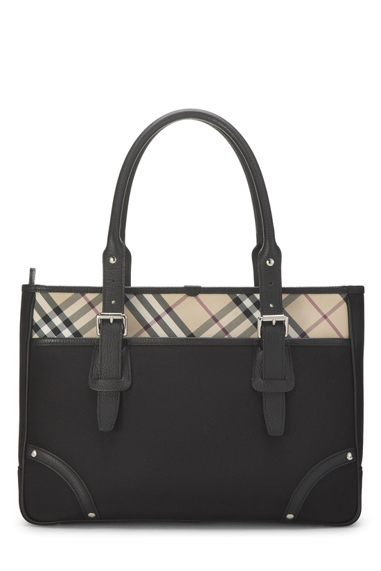 Black Nylon Check Zip Tote Medium, , large image number 3