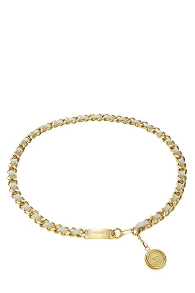 Gold & White Leather Chain Belt