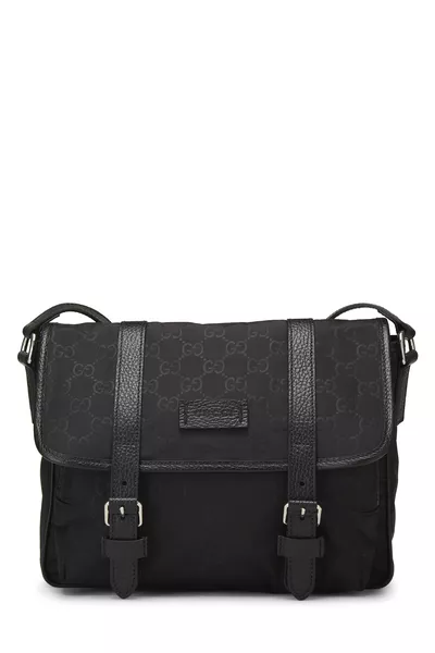Black GG Nylon Flap Messenger Small