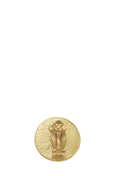 Gold 'CC' Round Dot Border Earrings, , large