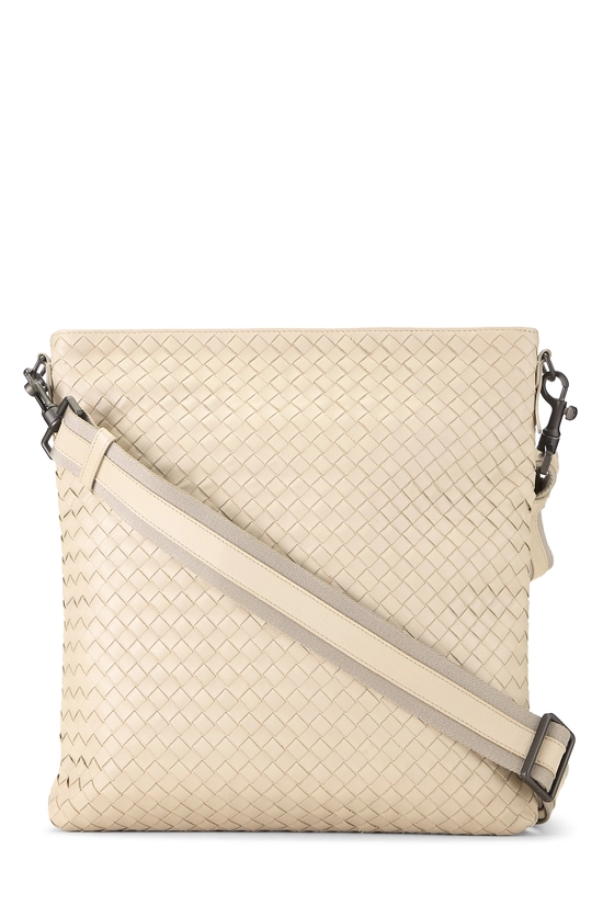 White Intrecciato Flat Messenger Bag, , large image number 3