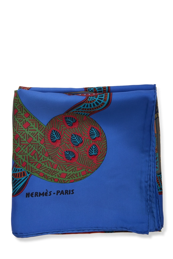 Blue & Multicolor 'Art des Steppes' Silk Scarf 90, , large image number 1