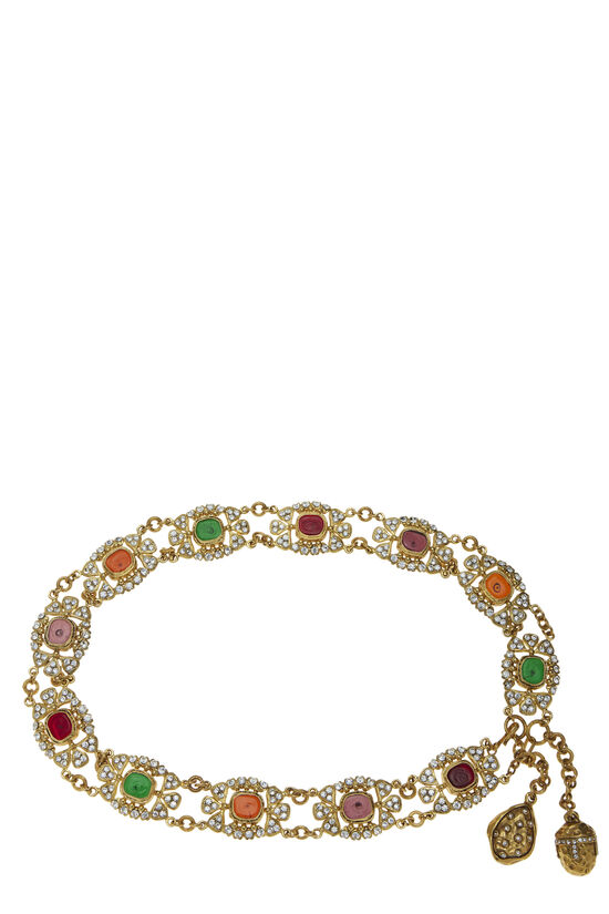 Gold & Multicolor Gripoix Crystal Chain Belt, , large image number 0