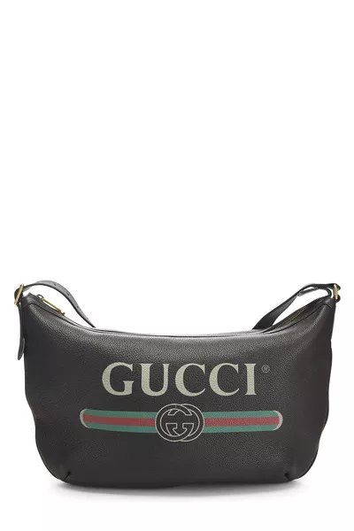 Gucci Black Leather Logo Printed Half Moon Hobo — photo 1