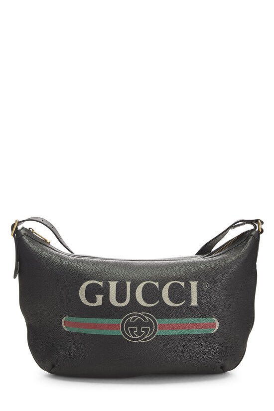 Black Leather Logo Printed Half Moon Hobo, , large image number 0