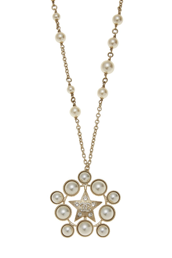 Gold Star & Faux Pearl Layered Necklace, , large image number 1