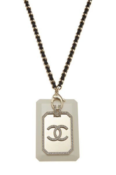 White & Black Leather 'CC' Card Holder Necklace , , large