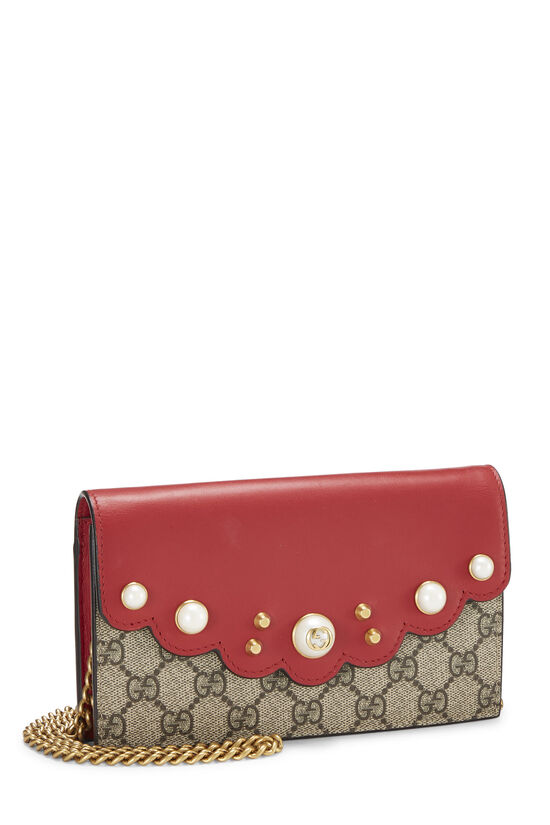 Red Original GG Supreme Canvas Pearl Studded Wallet-On-Chain (WOC), , large image number 2